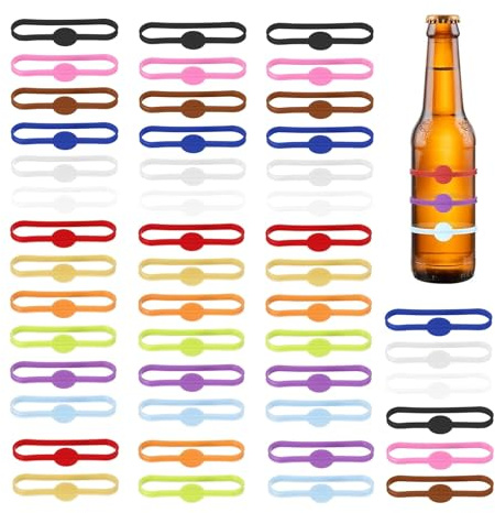 XHYASD 48 Glasmarkierer Silikon 12 Farben Wein Sekt Cocktail | 48 Stück, 12 Farben, Silikon, wiederverwendbar, für Wein Sekt Bier, spülmaschinengeeignet, Flaschenhalter Glas