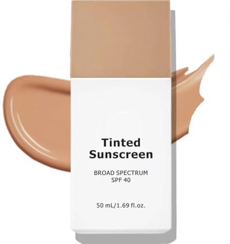 Daily Fluid Tinted Sunscreen SPF 40, Zinc Oxide Mineral Sunscreen for Sensitive Skin, Lightweight Non-Greasy Face Suncream with Natural Tone, No White Cast & Light Coverage, 50 mL