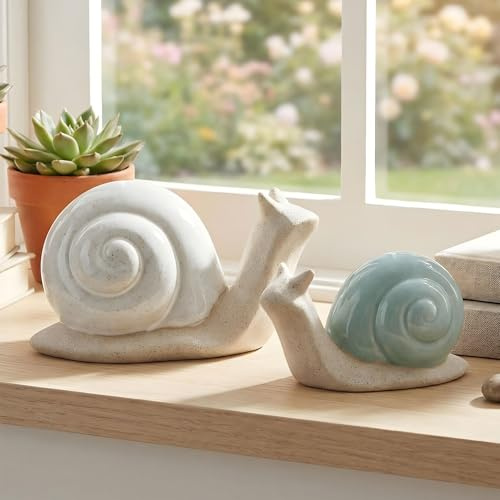 levandeo 2er Set Schnecke Figur Porzellan Dekofigur Tischdeko Dekoschnecke Deko Skulptur Wohndeko Flurdeko Herbst
