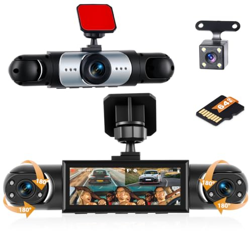 Ohradio Dashcam Coche 4 Canales 360° 1080P Tarjeta 64GB