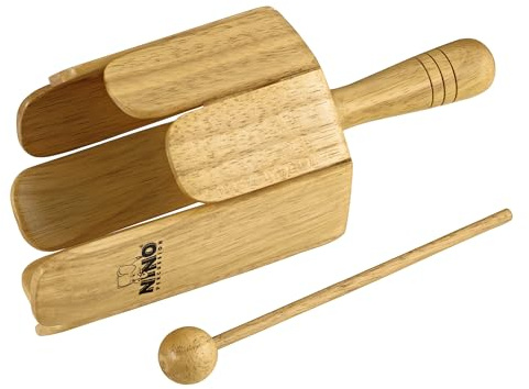 Nino Percussion Wood Stirring Drum - Large Musical Instrument for Children from 4 Years - Incl. Wooden Mallet - Siam Oak, Natural (NINO556)