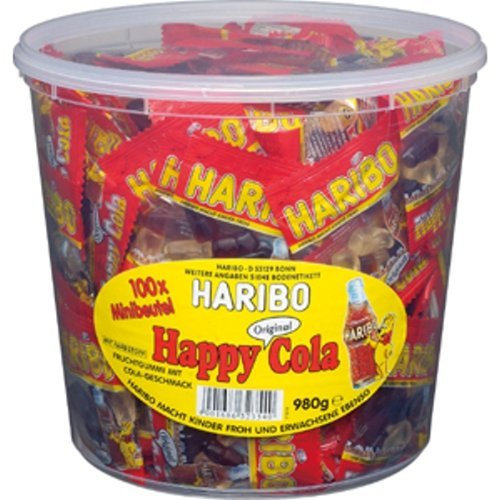 Haribo Happy Cola Mini-Beutel, Runddose, 200 Stück (2 x 980g)