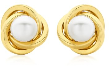 CARISSIMA Damen-Ohrstecker 9 Karat 375 Gelbgold 9mm Knot und Pearl Stud