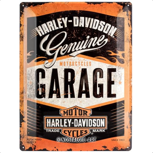 Nostalgic-Art Targa Vintage Harley-Davidson � Garage � Idea Regalo per Amanti di Moto, in Metallo, Design Retro per Decorazione, 30 x 40 cm