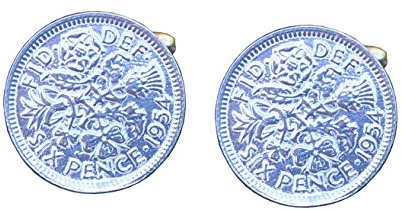 Boutons de Manchette Pièce de Monnaie Anglaise Six Pence 1967 en Etain Fin - Fabrication Française
