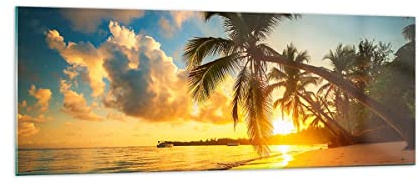 ARTTOR Glasbild 140x50cm Wandbild Glasdruck Landschaften Natur - 3922 | Meer Strand Palme Panorama Groß XXL Modern Dekoration Wohnzimmer Schlafzimmer Küche Wanddeko Kunstdruck Art Wall Decor ARTTOR