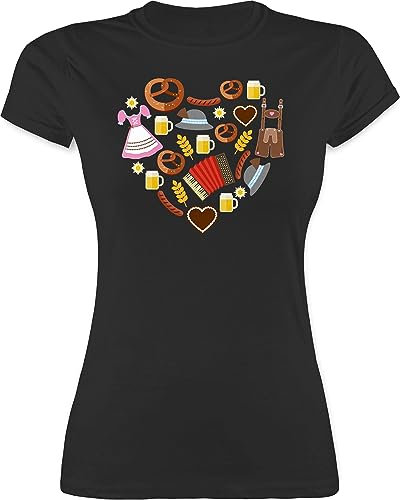 Shirt Damen - Kompatibel mit Oktoberfest - Bayrisches Herz - M - Schwarz - Trachten-Tshirt October fest Tshirts oktoberfestoutfit Oktoberfest- Oberteil Trachtenmode bayerisch Shirts trachtenoberteil
