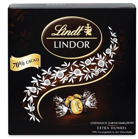 Lindt LINDOR Präsent Box Extra Dunkel 70% Kakao, Schokoladengeschenk, ca. 15 LINDOR Kugeln, 186 g