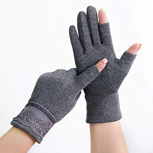 MAOZIm Zwei-Finger Handschuhe ohne Fleece Baumwolle Handschuhe Winter Frauen Plus Samt Frühling Herbst Winter Dünn Elastisch Touchscreen Halbfinger Fünffinger