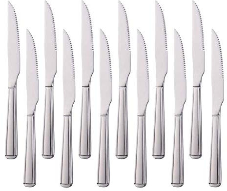 Meisha Harley Modello Coltelli da Bistecca, coltelli da Bistecca Set di 12 coltelli da Cucina in Acciaio Inox, coltelli da Bistecca seghettati Professionali per Multiuso - Argento