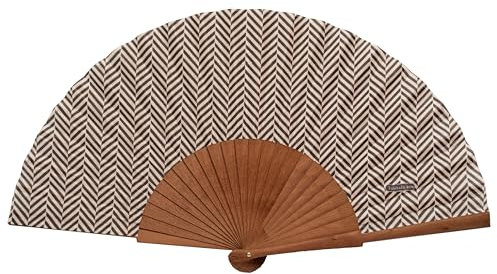Spanischer Handfächer Espiga Marrón–Holz und Baumwolle–23 cm–Jute-Hülle und -Bezug–Modeaccessoire–handgefertigt in Spanien–Events und Geschenke–Unsere Klassiker-Kollektion–Tusitala Barcelona