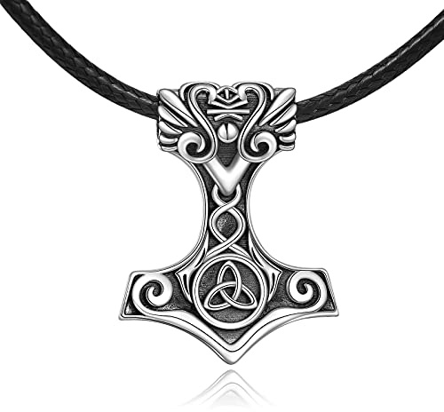 URONE Wikinger Thors Hammer Anhänger Halskette Sterling Silber Keltischer Knoten Mjölnir Nördlich Weihnachten Geburtstag Wikinger Schmuck Geschenk für Männer