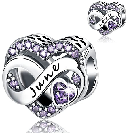 BIZK Damen Unendlichkeit Herz Geburtsstein Charm Anhänger für Armband 925 Sterling Silber Geburtsstein Charms Beads 12 Monate Geburtstag Geschenk für Freundin Frauen