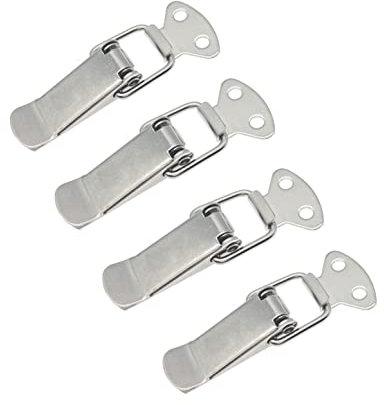 JZK Lot de 4 loquets à bascule à ressort en métal pour boîte à outils, loquet en métal, loquet à bascule, loquet de serrage pour boîte à outils, boîte en métal, boîte en bois