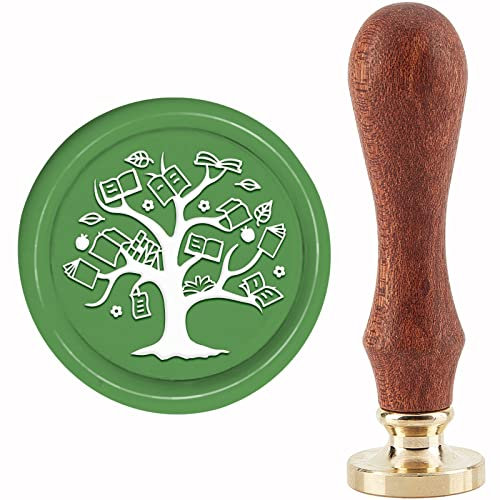 craspire Buchbaum Wachssiegelstempel Schule Siegellackstempel 30 mm/1.18 Zoll Abnehmbarer Messingkopf Siegelstempel Mit Holzgriff Für Einladungen Karten Geschenkverpackung