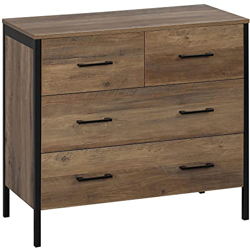 HOMCOM 4 Schubladen Kommode aus Holz Schlafzimmer Kommode Schlafzimmer Kommode Schlafzimmer Kommode aus Holz Aufbewahrungsmöbel für Wohnzimmer Schlafzimmer Büro Industrieller Stil Anti-Kipp 80x40x75