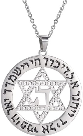 Star of David Necklace for Men Crystal Hexagram Pentacle Hebrew Jewish Wiccan Israel Symbol Pendant of Stainless Steel Six-pointed Star Amulet Jewelry Gifts