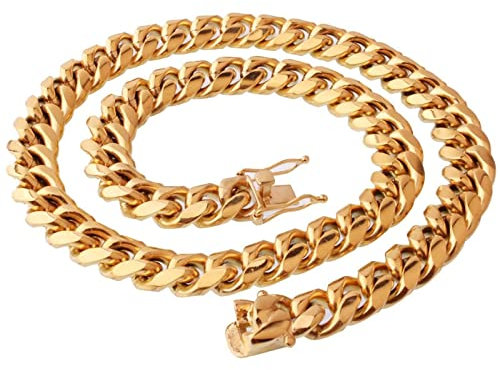 Stfery Geschenk Kette für Frauen, Kette Herren Panzerkette 51CM Edelstahlhalskette Gold 14MM Modeschmuck