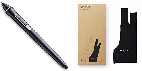 Wacom Pro Pen 2 (KP504E) - Compatible with Intuos Pro, Cintiq, Cintiq Pro & MobileStudio Pro & Drawing Glove – Glove for drawing on a graphic display (for right and left-handers, black), One Size