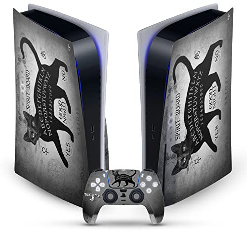 Head Case Designs Offizielle Alchemy Gothic Schwarze Katze Geist Tafel Gotik Vinyl Frontplatte Haut Gaming Aufkleber kompatibel mit Sony PlayStation 5 PS5 Disc Edition Console & DualSense Controller
