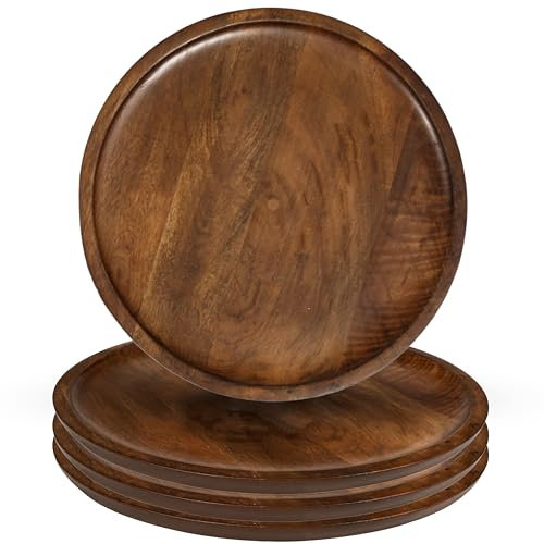 Alpha Living Home Wooden Charger Plates 11 - Set of 4 | Handcrafted Wooden Appetizer Plates for Dining & Serving | Durable, Lightweight, Rustic Decor for Home & Events (Walnut)