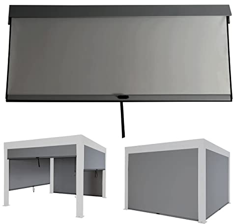 Mendler Seitenwand für Pergola HWC-L46 Stoff/Textil 3x3m - anthrazit | Pavillon, Rollo, Ersatzseitenwand