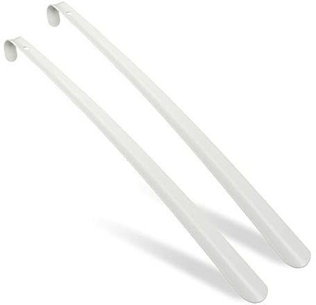 Relaxdays Pack 2 Calzadores, Ayuda Ponerse los Zapatos, 58,5 cm, Descalzadores Metal, Resistentes, con Colgador, Blanco
