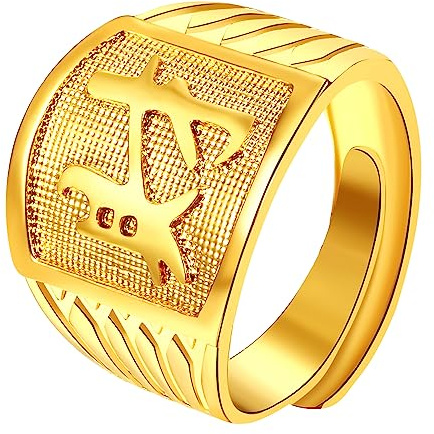 JewelryWe 3 st herrring förgylld rikedom/lycka/rikedom band sigillring band justerbar storlek, 62 (19.7)