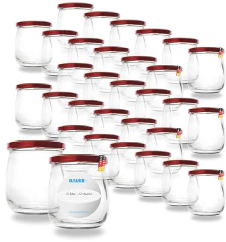 flaschenbauer.de Bocaux de mise en conserve premium de 417 ml, lot de 32 bocaux de conserve polyvalents avec couvercles Twist-Off TO82, étiquettes incluses - pour confitures, miel, fruits, légumes