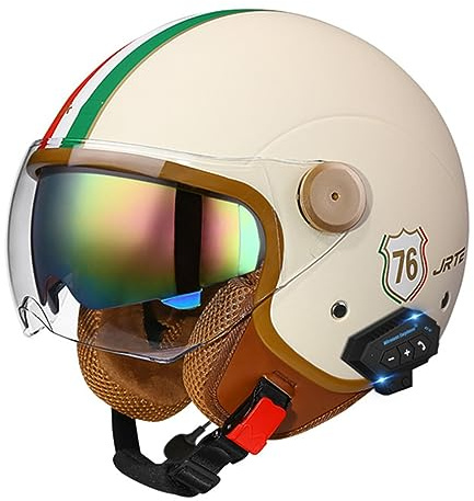 BGGNG Bluetooth Casco Moto Jet con Doppia Visiera,ECE Omologato 3/4 Casco Moto Aperto Casco Moto Aperto per Crash Mofa Scooter Chopper Racing Casco per Donna e Uomo M,M=57-58cm