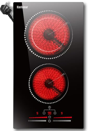 Karinear Plug in Ceramic Hob 13Amp, 2 Ring Electric Hob 2800W, Touch Control with Safe Lock, Timer, Come with Scraper 220~240V