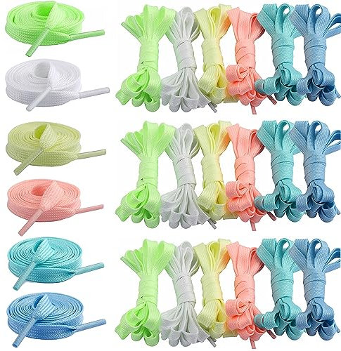 DragonX2 12 Paia Di Lacci Fluo 120cm Lacci Sportivi Luminosi Lacci Piatti Luminosi Lacci Lampeggianti Lacci Luminosi Per Scarpe Lacci Colorati Per Stivali Per Feste O Balli (6 Colori)