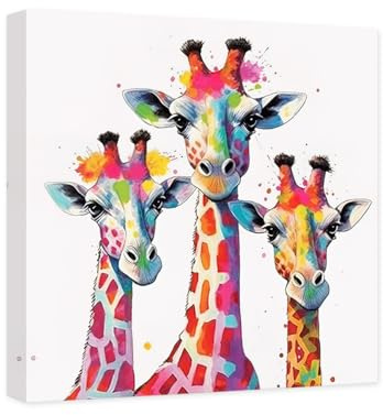 CXHOSTENT Giraffen-Bilder Wanddekoration Bunte Tier-Leinwand-Kunst Tier-Giraffe-Gemälde Druck Modernes Dekoration Rahmen (Giraffen - 1, 60.00 x 60.00 cms)