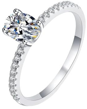Homxi Damen Ring Silber 925,Engagement Trauringe Fein mit Ovale Zirkonia 7x9MM Damen Trauringe Silber Gr 60(19)