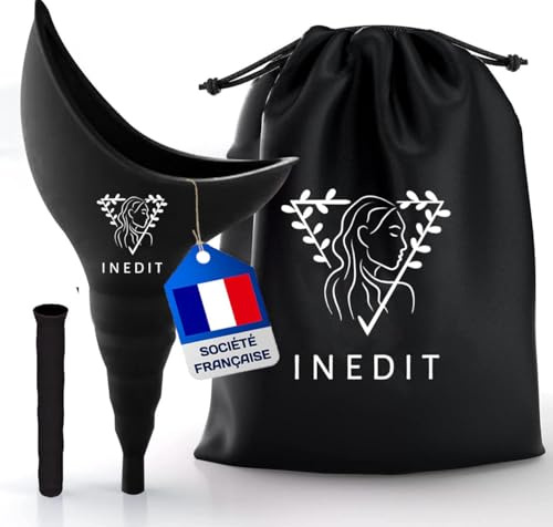 nedit Pisse Debout Femme [Marque Française] Urinoir Femme - Urinoir Portatif en Entonnoir Pratique Et Réutilisable - Pipi Debout - Sac à Cordon de Serrage Offert - Qualité Approuvée (Noir)