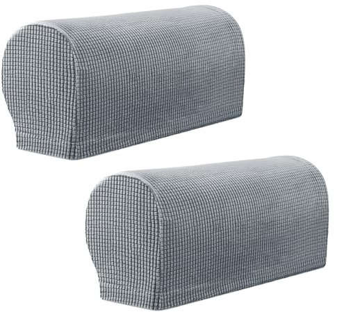 YancLife Armrest Chair Covers, Set of 2 Stretch Armchair Covers for Arms，Spandex Polyester Sofa Arm Caps Non Slip Armrest Covers Chairs Armchairs Couches Recliner for Furniture Protector(Light Grey)
