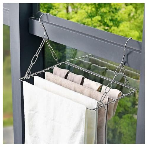 YRUISI Wäsche-Kleiderbügel, multifunktional, Wäscheständer, Wäschetrockner, Balkon, Outdoor, Innenbereich, Handtuchtrockner, Socken, Schuhe, Trocknen, Schuhe, Edelstahl, 2 Stück
