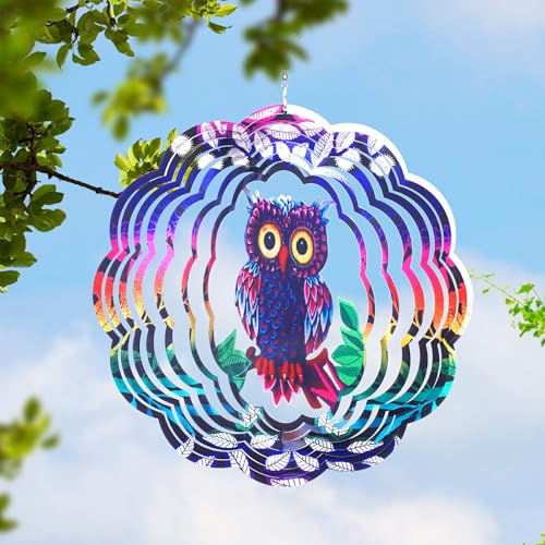Leisuremix Wind Spinners for Garden, 30cm (12 inch) 3D Wind Spinner, Garden Decorations Hanging Ornaments Outdoor Owl