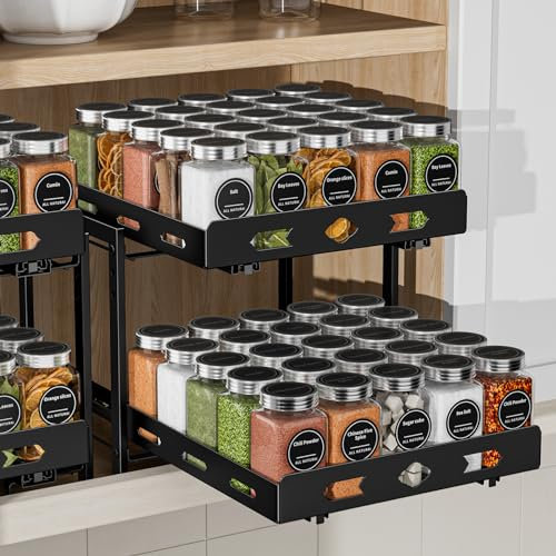 ZDDLOINP Gewürzregal Für Schrank, Gewürzregal Ausziehbar 2 Etagen, Höhe Verstellbar, Mehrfunktional Küche Aufbewahrung & Organisation Geeignet Für Gewürze, Saucen, Konserven B29.8*L27.5*H23.2CM