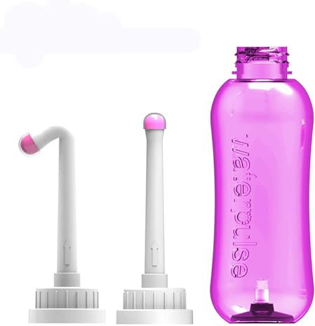 Bidé portátil de 500 ml, pulverizador personal de mano con 2 boquillas para lavado de culo de niños, limpieza de maternidad, limpieza posparto, color rosa