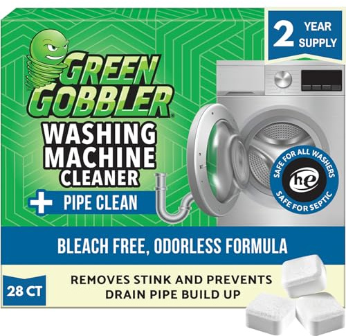 Green Gobbler Premium Washing Machine Cleaner & Deodorizer Tablets with Pipe, Drain & Hose Clean Technology | Front & Top Load Washers | 28 Count