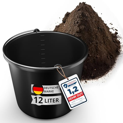 Oramics 12L Eimer mit Edelstahl Henkel – Baueimer Kübel für Zement und Mörtel – Stabiler Wassereimer, Mörteleimer mit Skala für Haushalt, Garten, Baustellen und Landwirtschaft (1x 12 Liter Putzeimer)