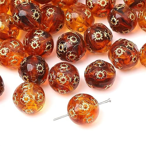 Anevous 20 Stück Bernstein Perlen, Acryl Perlen zum Auffädeln Lose Bernstein Perlen mit Loch zum Schmuck, Golden Bastelnperlen, Armbandperlen für Schmuckherstellung,Sonnenblumenperlen 16mm
