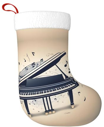 YYHWHJDE Calze decorative natalizie con stampa di simboli di pianoforte, materiale flanella, morbide, leggere e piacevoli al tatto