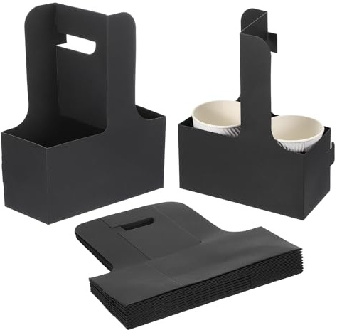 PATIKIL Porte-Gobelet à 2 Tasses avec Poignée, 10 Paquets de Porte-Gobelets en Carton Kraft à Emporter pour Café, Porte-Gobelet Jetable Portable, Noir