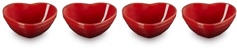 Le Creuset Mini-Schüssel aus Steingut, Herzform, Kirschrot, 4 Stück
