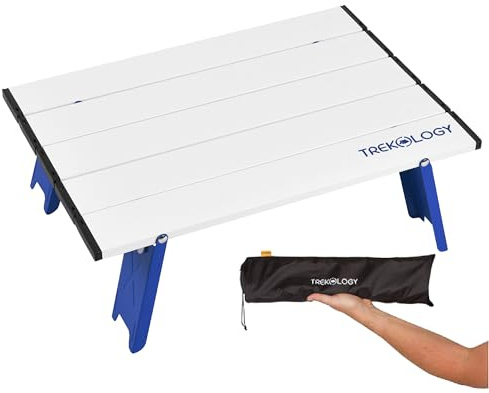 TREKOLOGY Portable Ultralight Folding Beach Table, Compact Aluminum Camp Table with Hinged Design, Quick Setup, Weather-Resistant & Easy-to-Clean, Ideal for Camping, Hiking, Picnics, & Outdoor Use