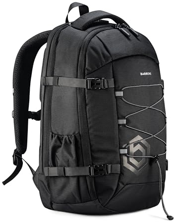 BARRENS Zaino da trekking da uomo e da donna, impermeabile, 29 l, con scomparto per computer portatile, 15,6 pollici, per business sport, Nero , Mittelgroße