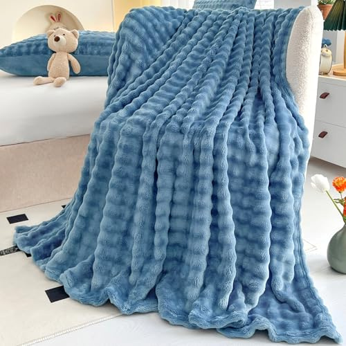 WONGS BEDDING Kuscheldecke Flauschig - Bubble Decke, Wolldecke & Fleecedecke, Sofadecke, Tagesdecke, Decken Weiche Warme für Zimmer Deko, Wohn- & Kuscheldecken, Tagesdecke, Blau, 200x220 cm
