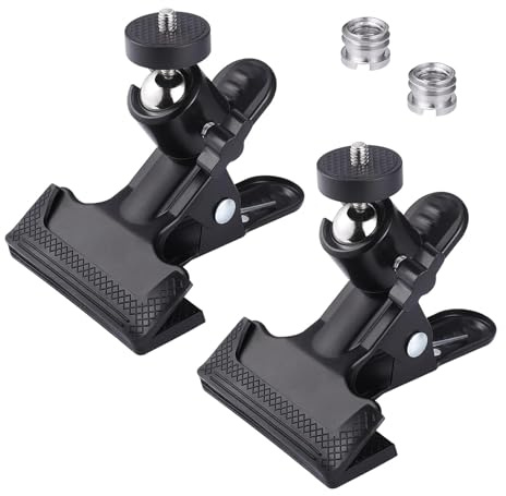 Janety 2 Stück Klemmhalter, Klemme mit Kugelkopf Stativklemme, 360 Grad Kamera Klemme Clips, Kamerablitzhalterung, Stecker Gewindeschraube klemmhalterung für Mobiltelefone und Kameras (Schwarz)